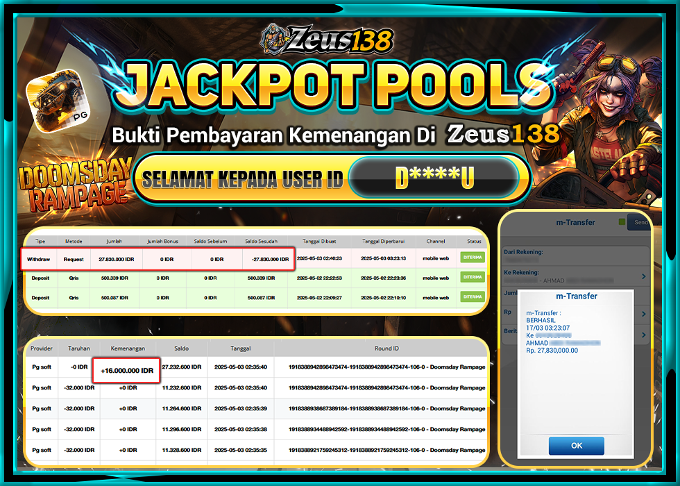 ZEUS138 DOOMSDAY RAMPAGE Rp.27.830.000,- LUNAS